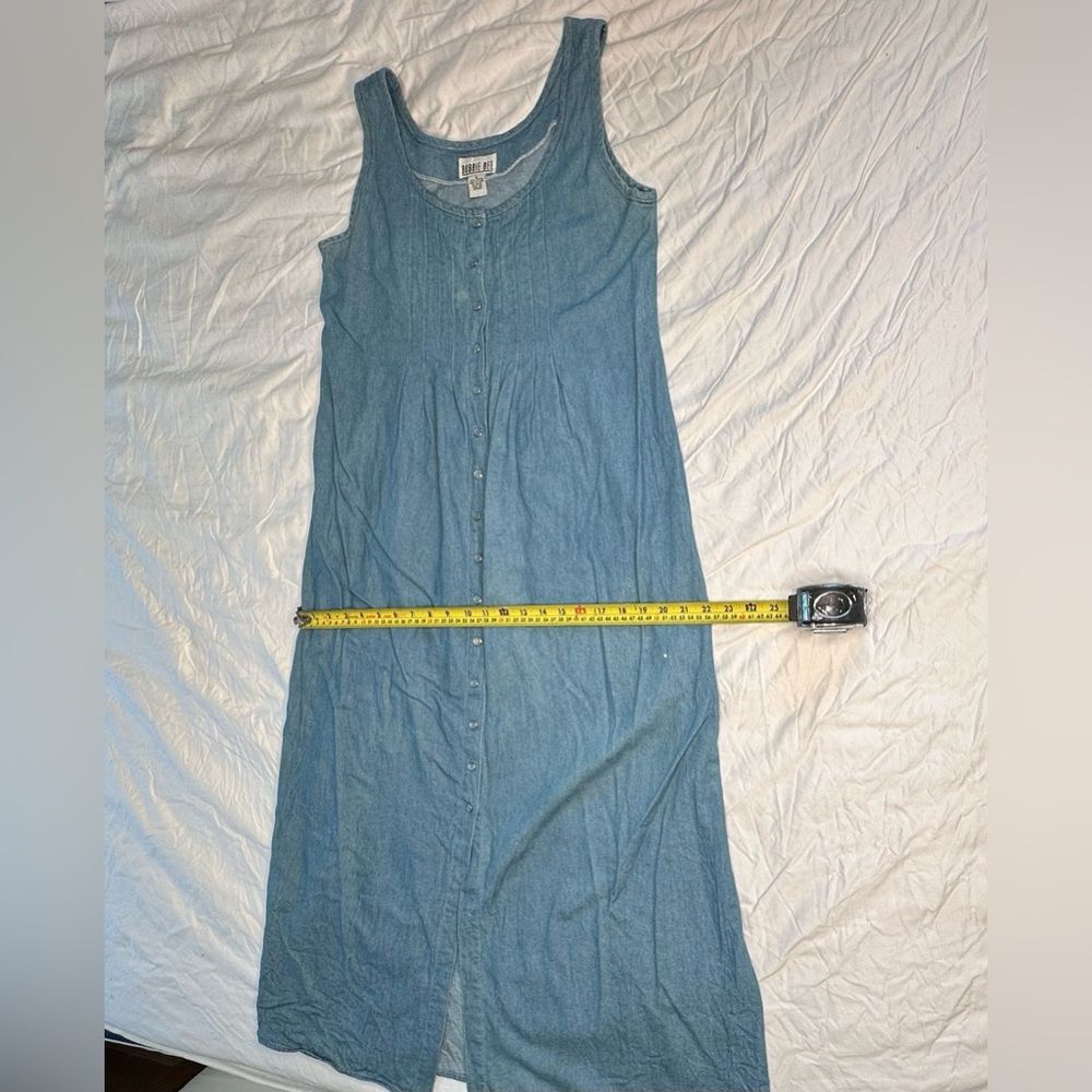 Vintage 90s Robbie Bee Chambray Tank Maxi Dress Button Front | Size 8 - Picture 10 of 12